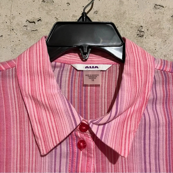 ALIA Women NWT Missy Sz 18 3/4 Sleeve Button Front Collared Career Shirt Stripes - Picture 2 of 11